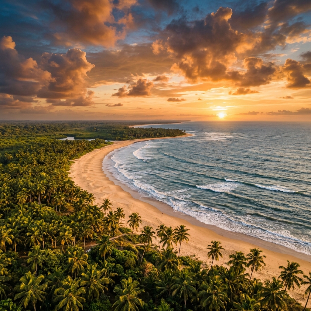 Gambian Atlantic coastline at golden hour
